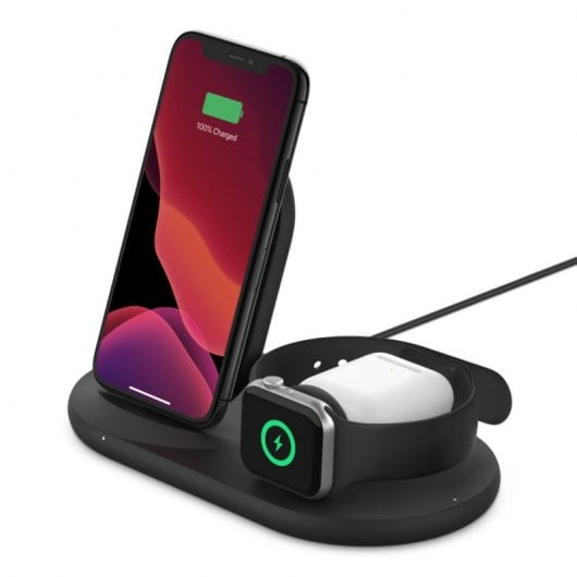 Belkin Cargador Inalámbrico 3 en 1 Estación de Carga de 7.5 W para iPhone Apple Watch y AirPods Negro