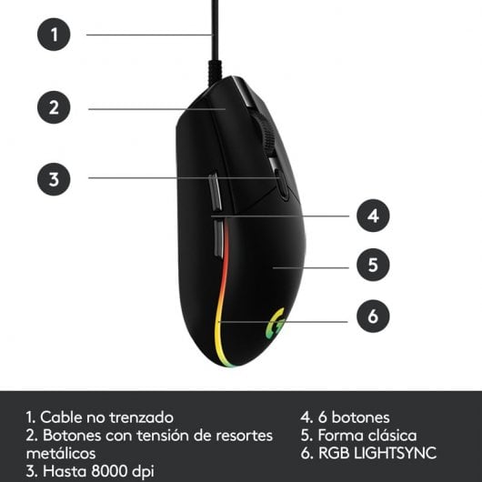 Logitech G G102 LightSync Ratón Gaming 8000DPI Negro