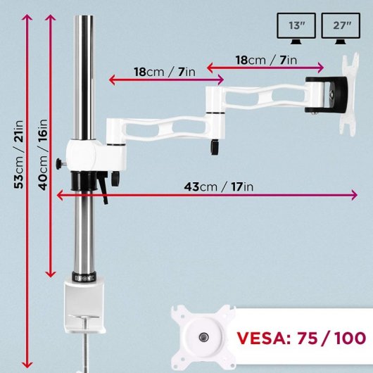 Duronic DM351X3 WE Soporte de Mesa Monitor 13"-27" VESA 100x100 Máx 8kg