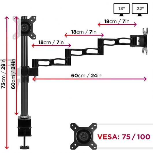 Duronic DM452 Soporte de Mesa 3 Monitores 13"-22" VESA 100x100 Máx 8kg