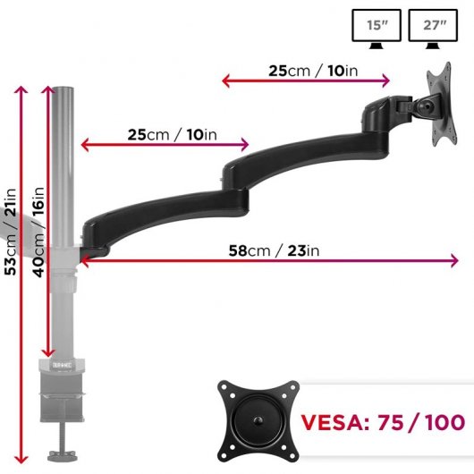 Duronic DM452 Soporte de Mesa 2 Monitores 15"-27" VESA 100x100 Máx 8kg