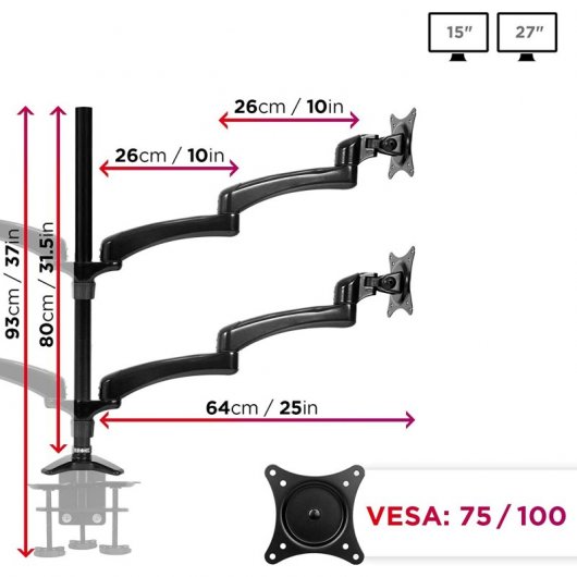 Duronic DM454 Soporte de Mesa 4 Monitores 15"-27" VESA 100x100 Máx 8kg