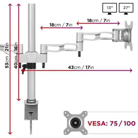 Duronic DM352 SR Soporte de Mesa 2 Monitores 13"-27" VESA 100x100 Máx 8kg Plata