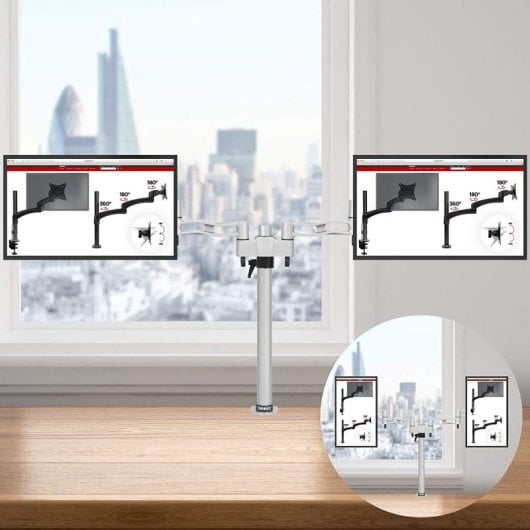 Duronic DM352 SR Soporte de Mesa 2 Monitores 13"-27" VESA 100x100 Máx 8kg Plata