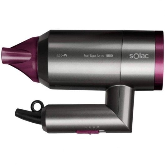 Secador de Cabelo Dobrável Iónico Solac Hair&Go Ionic 1800 2000W 2 Temperaturas 2 Velocidades com Difusor Cinzento/Púrpura