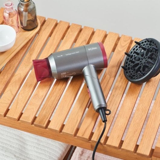 Secador de Cabelo Dobrável Iónico Solac Hair&Go Ionic 1800 2000W 2 Temperaturas 2 Velocidades com Difusor Cinzento/Púrpura
