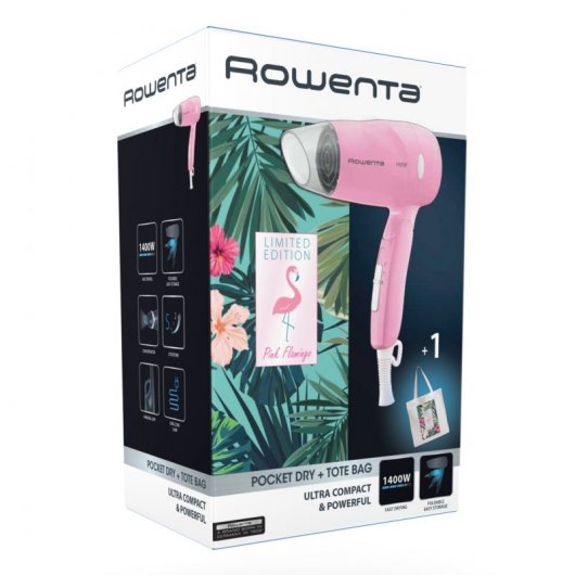 Rowenta Pink Flamingo Limited Edition Secador de Cabelo de Viagem 1400W Rosa