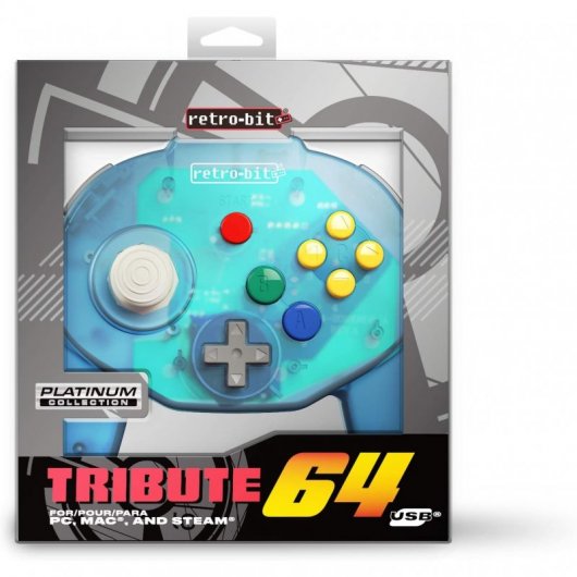 Manette de jeu Retro-Bit Tribute 64 USB pour Nintendo 64 Bleu