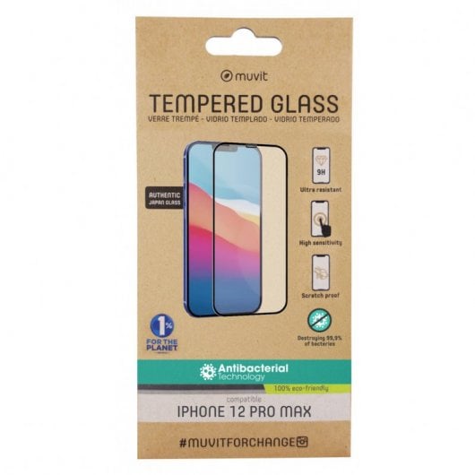 Muvit Protector de Pantalla Marco Negro Antibacteriano para Apple iPhone 12 Pro Max