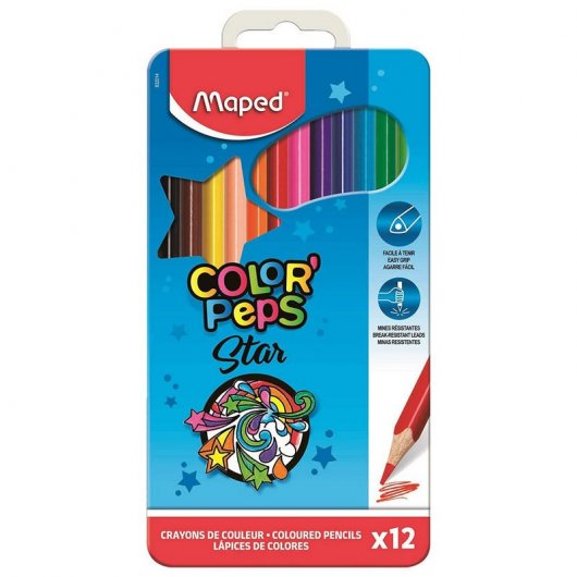Maped Color Peps Star Caja de Metal 12 Lápices Colores Surtidos