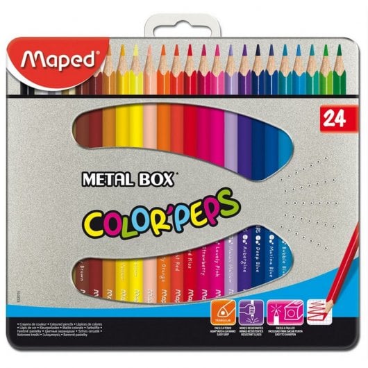Maped Color Peps Star Caja de Metal 24 Lápices Colores Surtidos