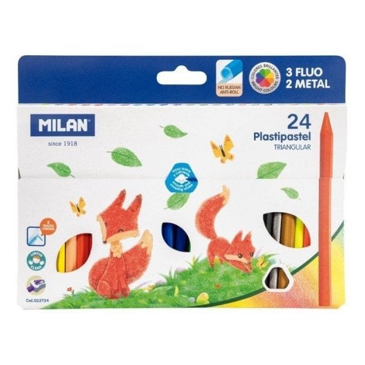 Milan 022T24 Caja de 24 Lápices Plastipastel Triangular Colores Surtidos