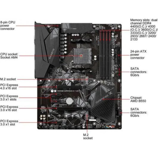 Motherboard Gigabyte B550 GAMING X V2 AMD B550 Socket AM4 DDR4 ATX RGB
