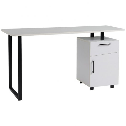 HomCom Escritorio de Oficina con Cajón y Armario 150x60x76cm Blanco