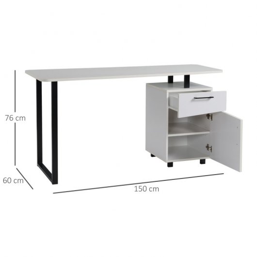 HomCom Escritorio de Oficina con Cajón y Armario 150x60x76cm Blanco
