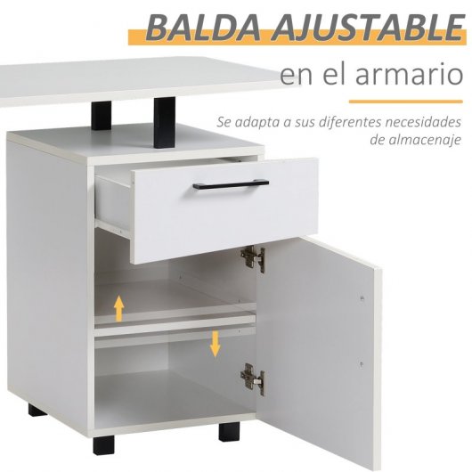 HomCom Escritorio de Oficina con Cajón y Armario 150x60x76cm Blanco