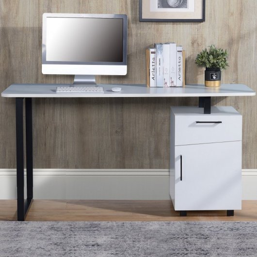 HomCom Escritorio de Oficina con Cajón y Armario 150x60x76cm Blanco