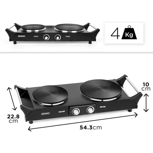 Duronic HP2BK Placa Eléctrica Portátil 2 Zonas 2500W Negra