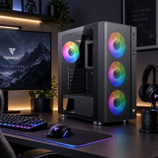 ATX Behuizing Tempest Airflow Umbra RGB Zwart 4x ARGB Ventilatoren Glas