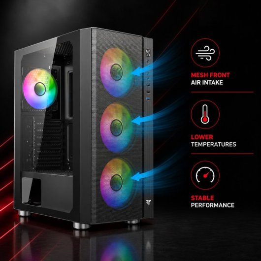 ATX Behuizing Tempest Airflow Umbra RGB Zwart 4x ARGB Ventilatoren Glas