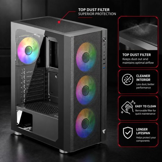 ATX Behuizing Tempest Airflow Umbra RGB Zwart 4x ARGB Ventilatoren Glas
