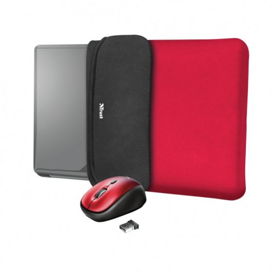 Trust Yvo Funda Reversible para Portátil 15.6" + Ratón Inalámbrico Rojo