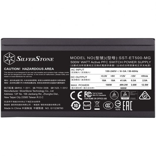 Silverstone ET500-MG 500W Fonte de Alimentação com Interrupção 80 Plus Gold Modular