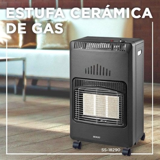 Estufa a Gás Cerâmica Sogo SS-18290 4.200W Plegável com Segurança Antitombo