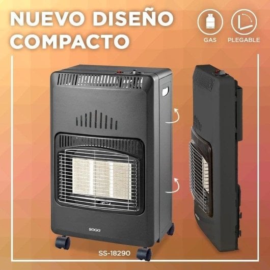 Estufa a Gás Cerâmica Sogo SS-18290 4.200W Plegável com Segurança Antitombo