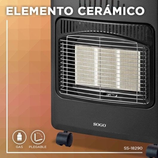 Estufa a Gás Cerâmica Sogo SS-18290 4.200W Plegável com Segurança Antitombo
