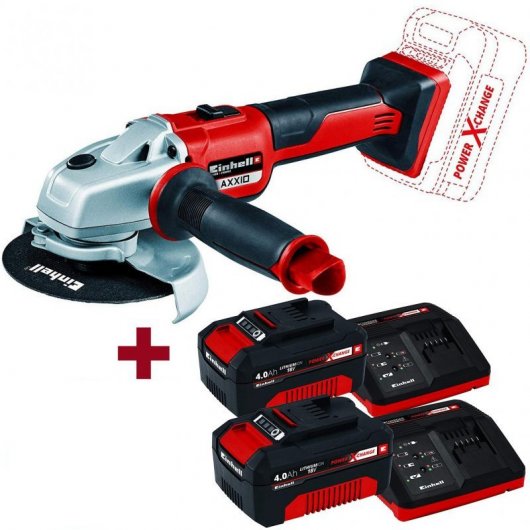 Einhell Axxio TE-AG 18 Li Amoladora Angular Inalámbrica + 2 Baterías 18V 4Ah + 2 Cargadores
