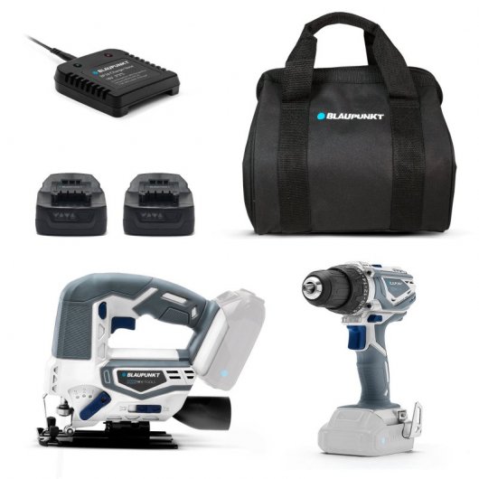 Blaupunkt BPSET-3-EU Taladro Percurtor + Sierra de Calar + 2x Batería 18V + Cargador Rápido