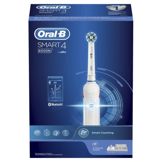 Escova de Dentes Oscilante Rotativo Oral-B Smart 4 4000N 3 Modos 2 Cabeças Temporizador Sensor de Pressão