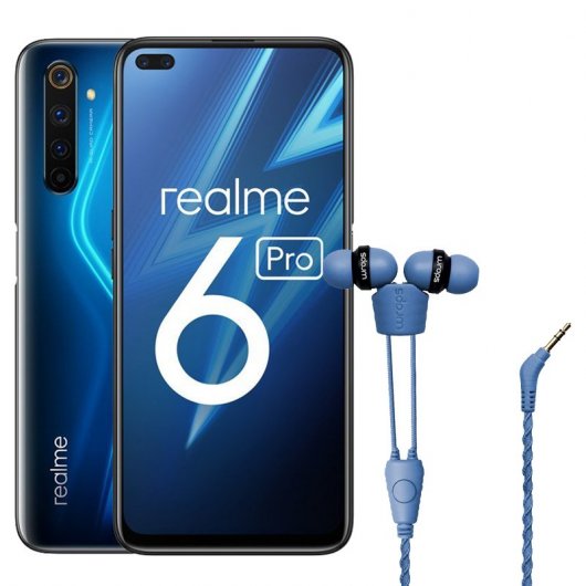 Pack Realme 6 Pro 6GB/128GB 6,6'' Lightning Blue + Wraps Talk Denim Auriculares de Tecido Trançado Azul