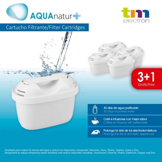 TM Electron TMFIL004+ Pack de 4 Filtros de Agua para Jarras Brita Maxtra/Maxtra+