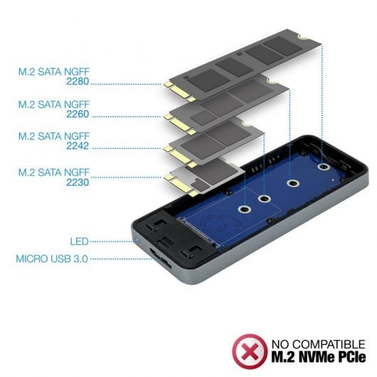 TooQ TQE-2281G Caixa Externa para SSD M.2 NGFF para USB-C 3.1