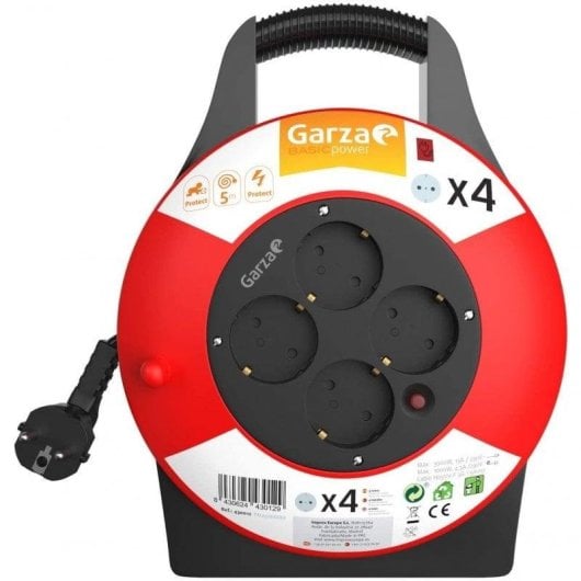 Multiprise Garza Power Enrouleur 4 Prises Schuko Protection Enfant et Surcharge 5m