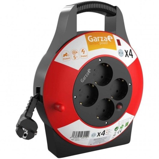 Multiprise Garza Power Enrouleur 4 Prises Schuko Protection Enfant et Surcharge 5m