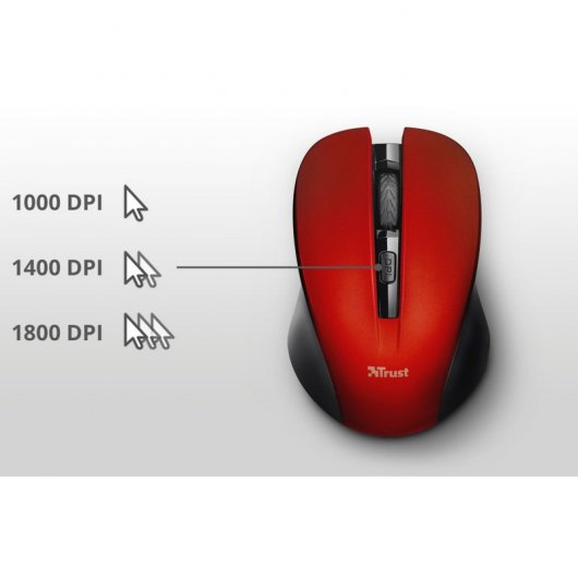 Trust Mydo Silent Click Ratón Inalámbrico Óptico 1800DPI Rojo