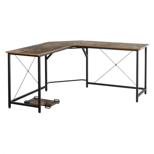 HomCom Mesa Esquinera de Oficina 150x150x75cm Madera Rústica