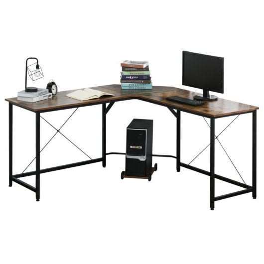 HomCom Mesa Esquinera de Oficina 150x150x75cm Madera Rústica