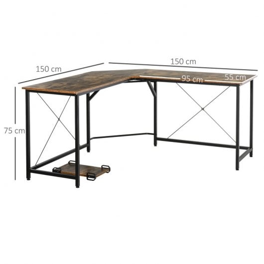 HomCom Mesa Esquinera de Oficina 150x150x75cm Madera Rústica