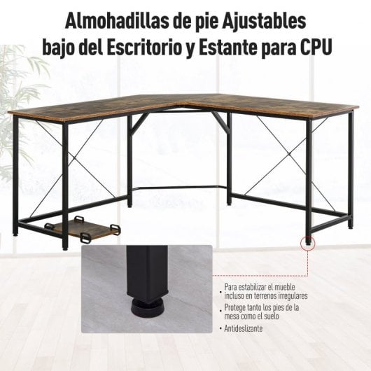 HomCom Mesa Esquinera de Oficina 150x150x75cm Madera Rústica
