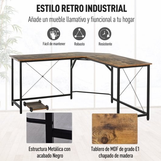 HomCom Mesa Esquinera de Oficina 150x150x75cm Madera Rústica