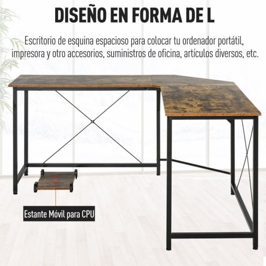 HomCom Mesa Esquinera de Oficina 150x150x75cm Madera Rústica