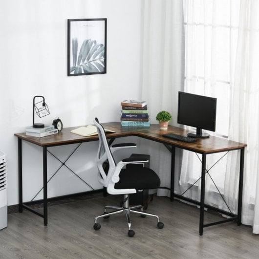 HomCom Mesa Esquinera de Oficina 150x150x75cm Madera Rústica