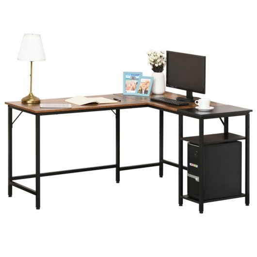 HomCom Mesa Esquinera de Oficina 150x120x75cm Negra/Madera