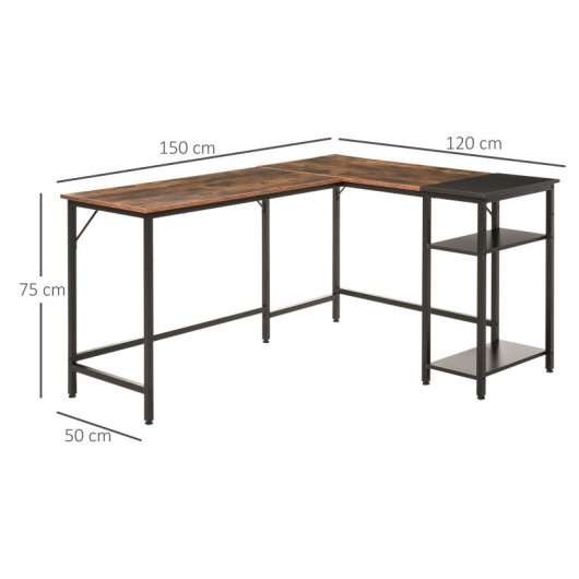 HomCom Mesa Esquinera de Oficina 150x120x75cm Negra/Madera
