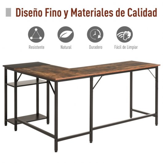HomCom Mesa Esquinera de Oficina 150x120x75cm Negra/Madera