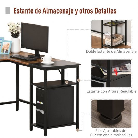HomCom Mesa Esquinera de Oficina 150x120x75cm Negra/Madera